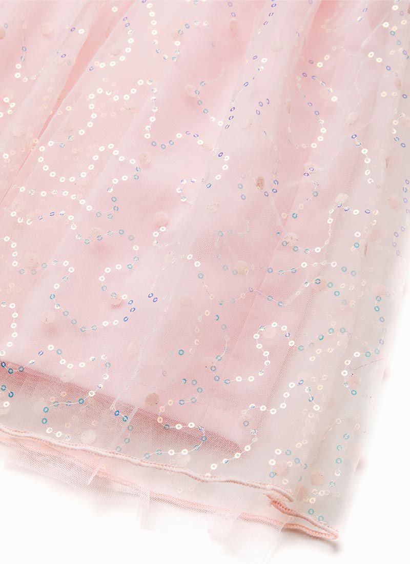 韓國 OZKIZ - 公主亮片網紗拼接洋裝-淡粉