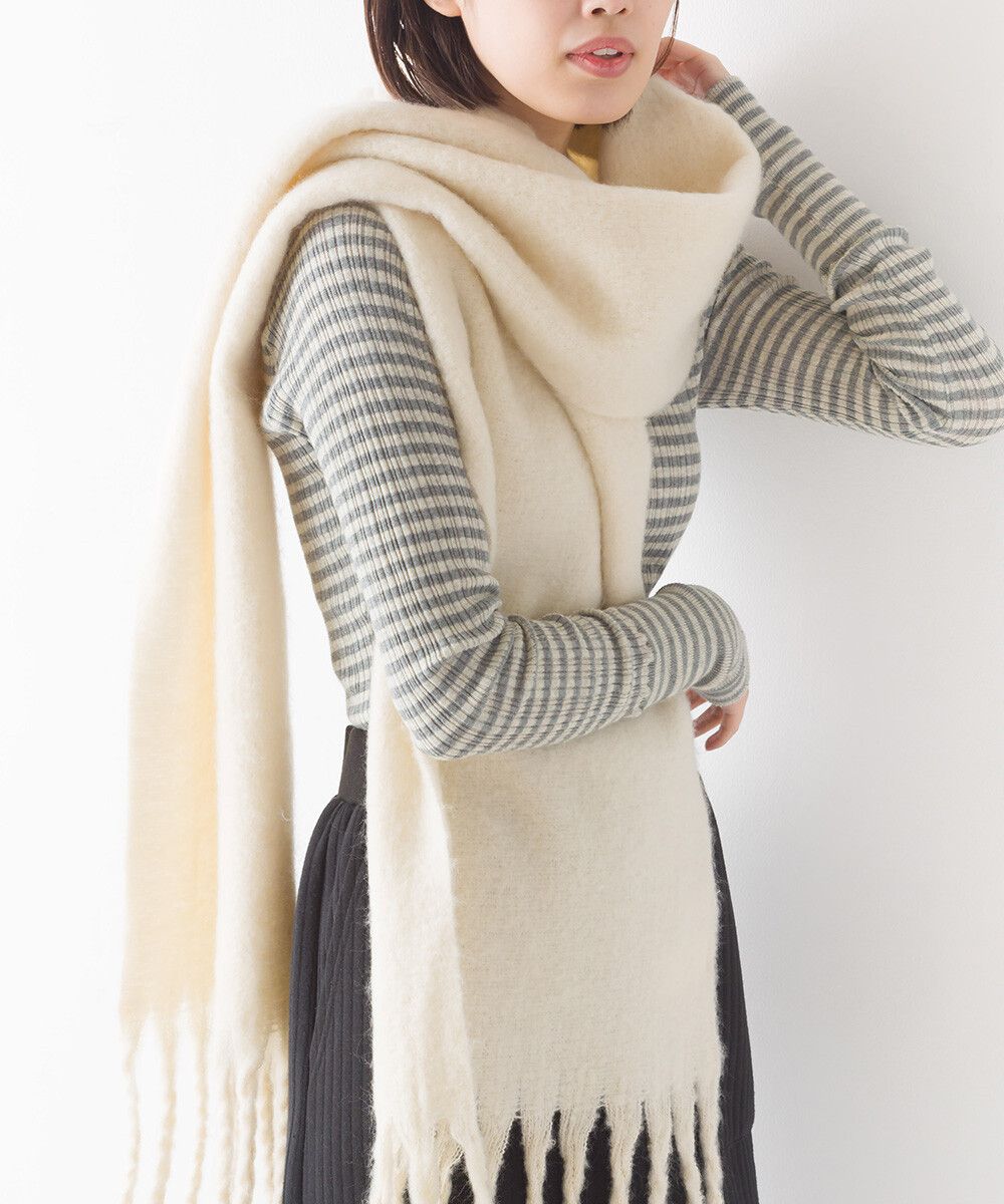 日本 OMNES - 起毛柔軟流蘇圍巾/披肩-粉橘黃 (36x198cm)