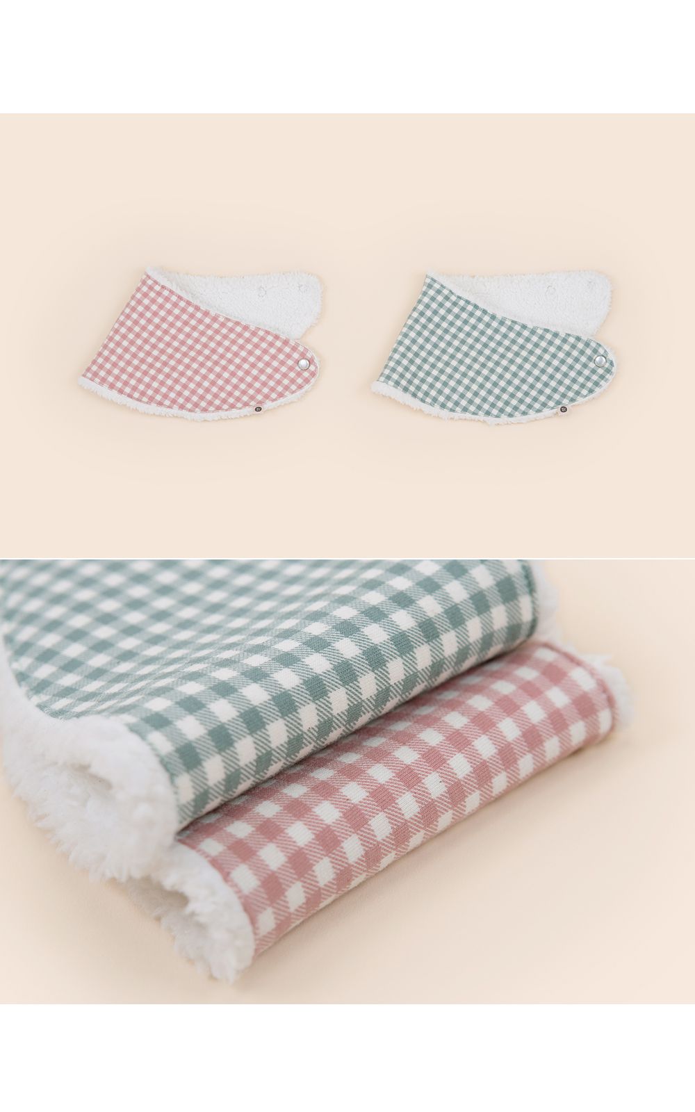 韓國 Happy Prince - 厚刷毛口水兜圍脖-格子-粉紅 (3-48m)