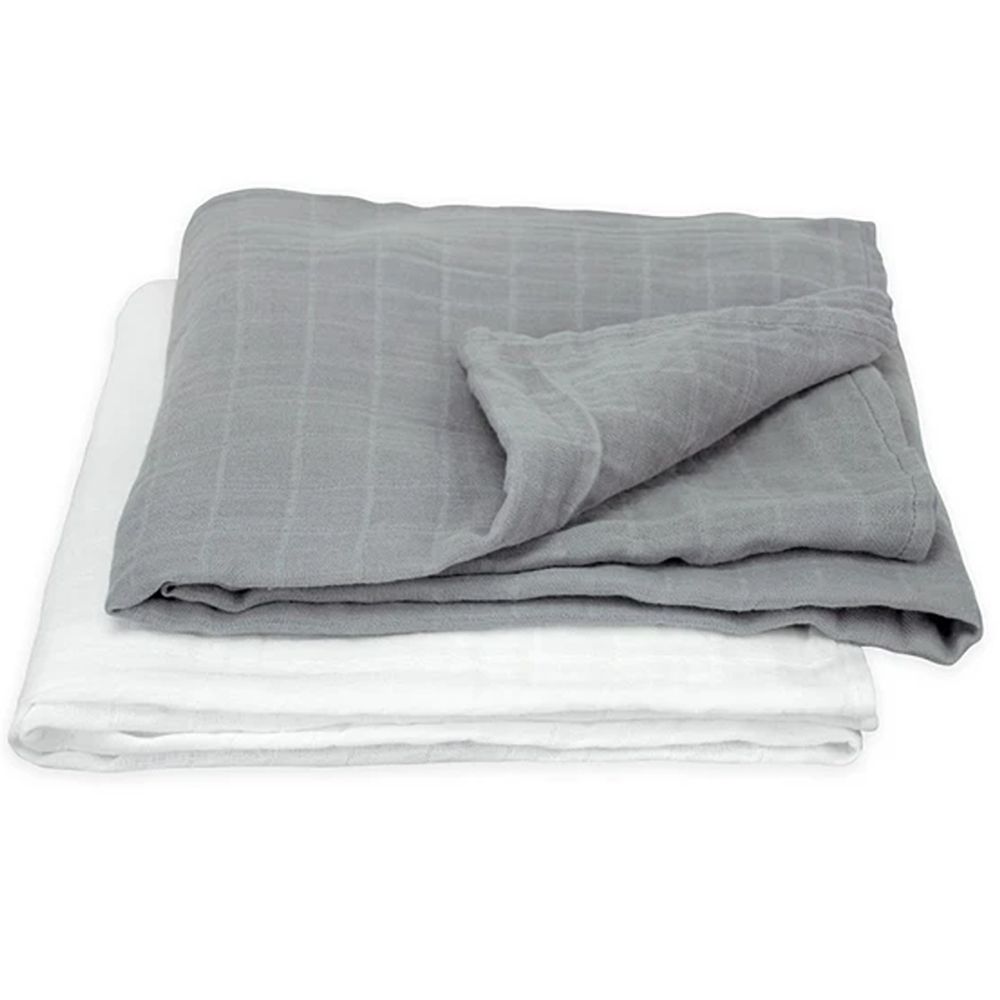 美國 green sprouts - 小綠芽有機棉細紗布浴巾/包巾/小被子/拍嗝巾 2入組-灰白組