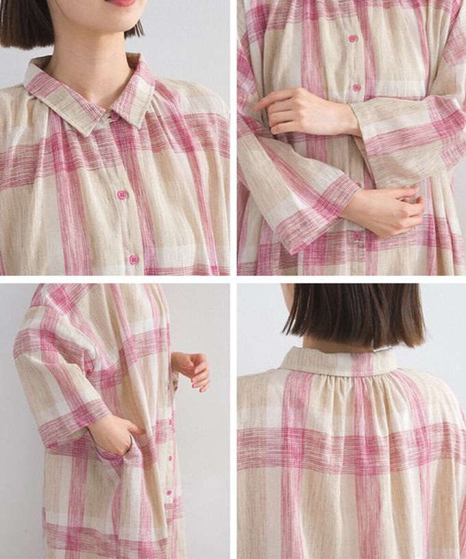 日本 Lupilien - 休閒率性格紋七分袖襯衫洋裝-藍系