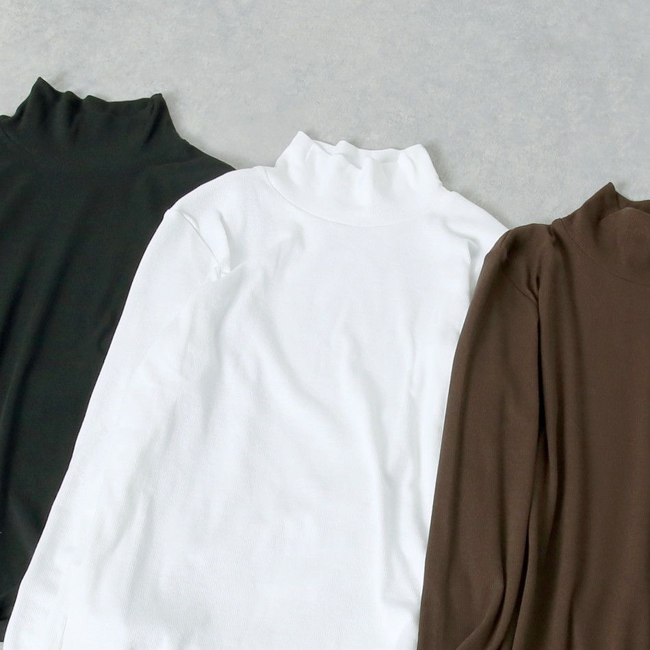 日本 Rejoule - 柔軟彈性立領長袖上衣/打底衫-米白