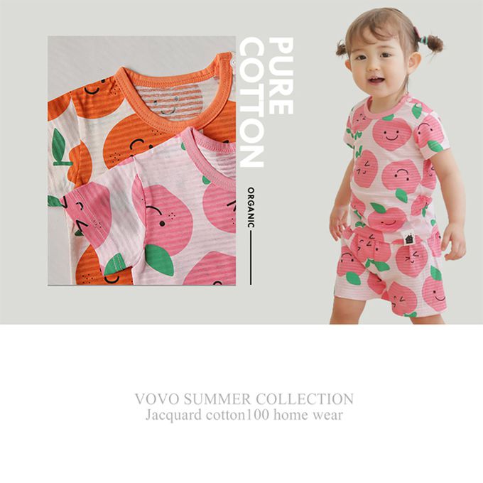 正韓 VOVO - 超優質嬰幼兒/兒童短袖100% 有機純棉家居服/睡衣-甜心桃子