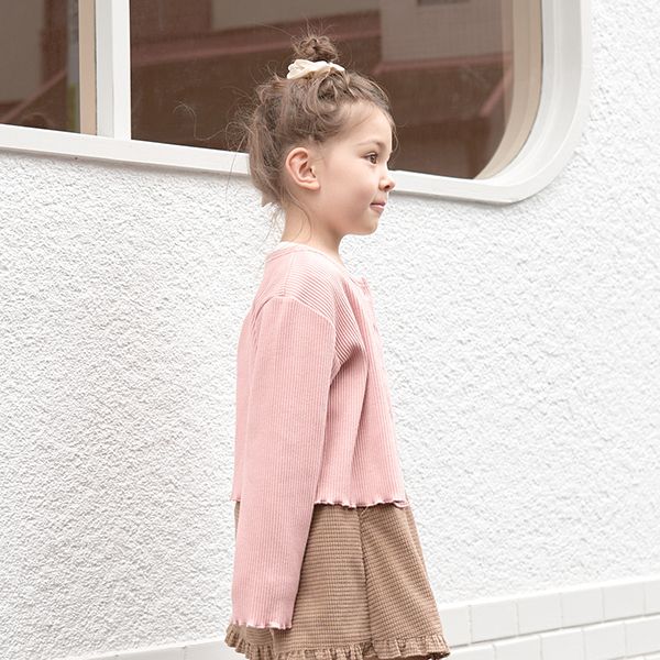 日本 Lycee mine - 下擺波浪百搭鈕扣開襟衫-粉紅