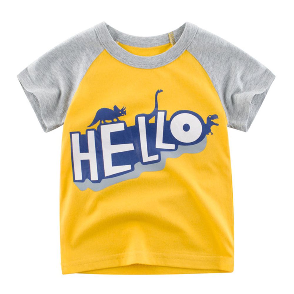 HELLO恐龍短袖棉T-黃X灰
