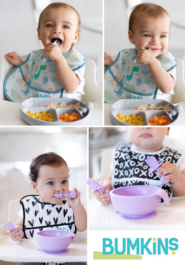 美國 Bumkins - 寶寶矽膠湯叉組-紫紅 (2.3x4.2x7.5 cm)