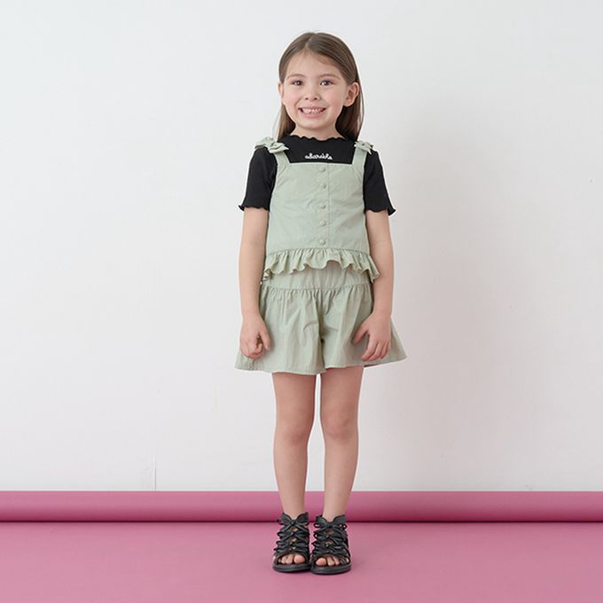 日本 Lycee mine - 可愛吊帶上衣+蓬蓬短褲2件式套裝-卡其