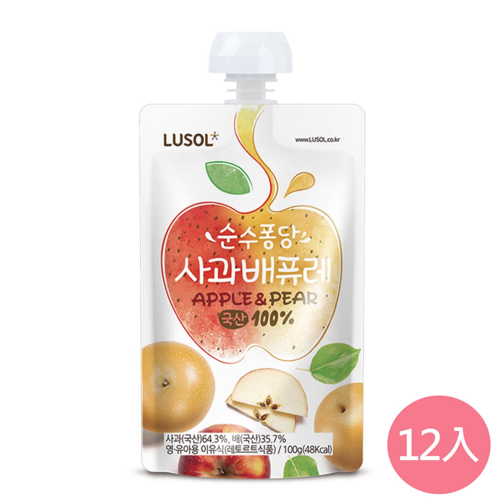 韓國 LUSOL - 水果泥(4m+) (水梨蘋果)-100mlX12袋