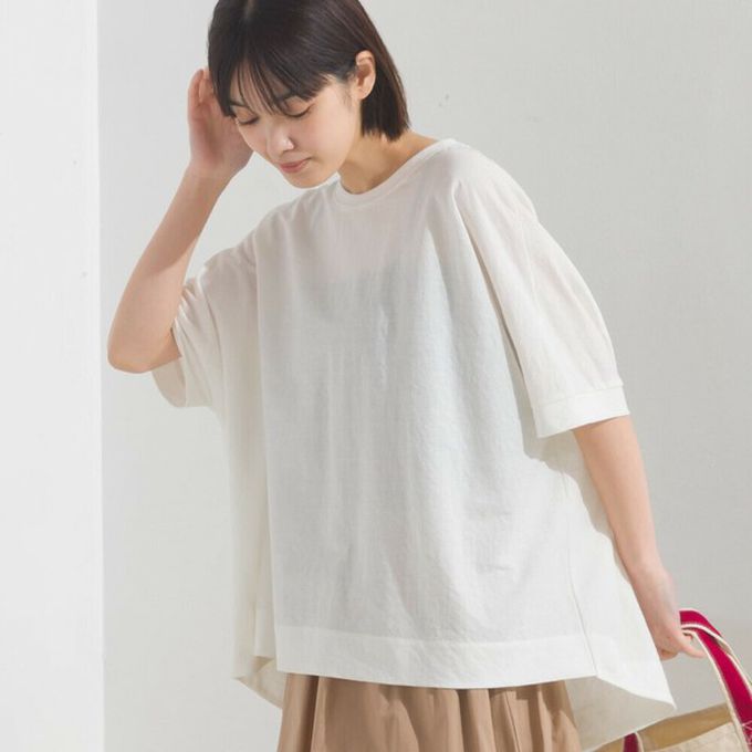 日本 OMNES - 接觸涼感 嫘縈寬鬆短袖上衣-黑底白點