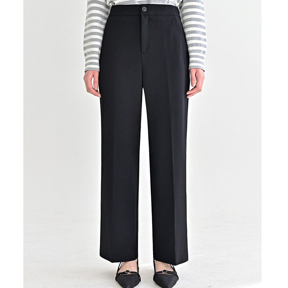 Domingoblue 後鬆緊職感寬鬆彈力西裝褲-黑