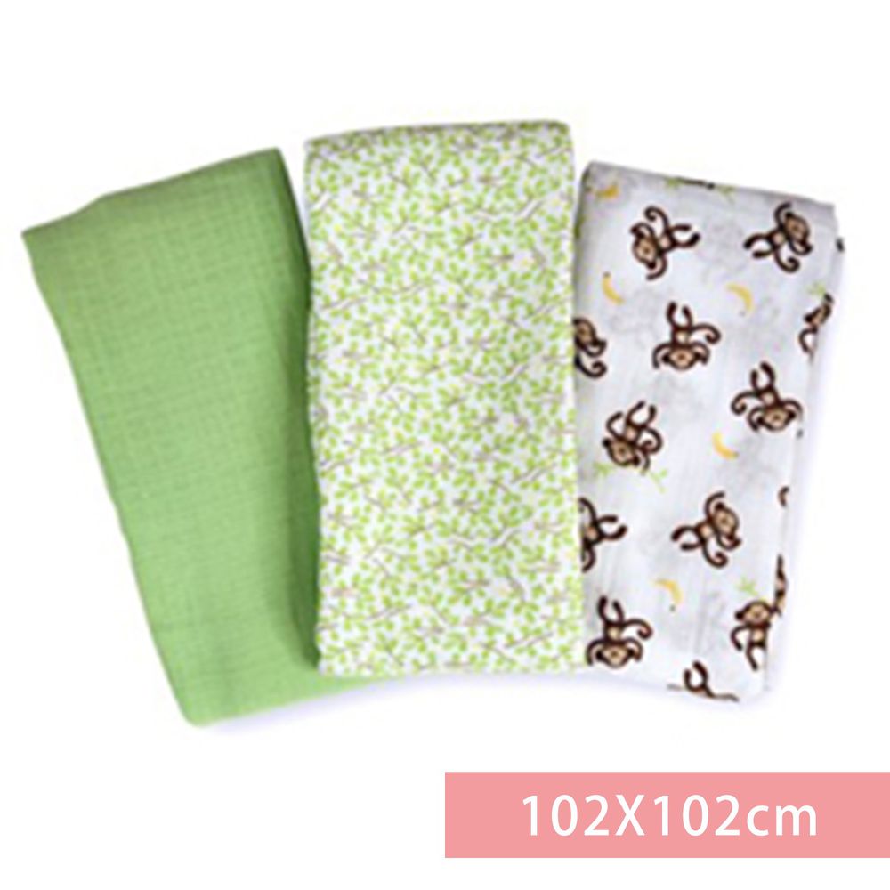 Summer Infant - 輕量細棉紗布寶寶毯3入組-俏皮小猴-適用年齡:新生兒起皆適用