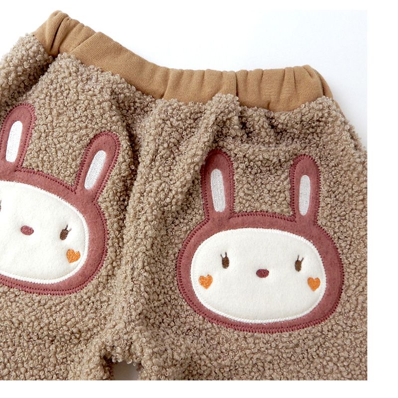 日本 ZOOLAND - 泰迪熊毛絨保暖長褲-兔子屁屁-桃粉