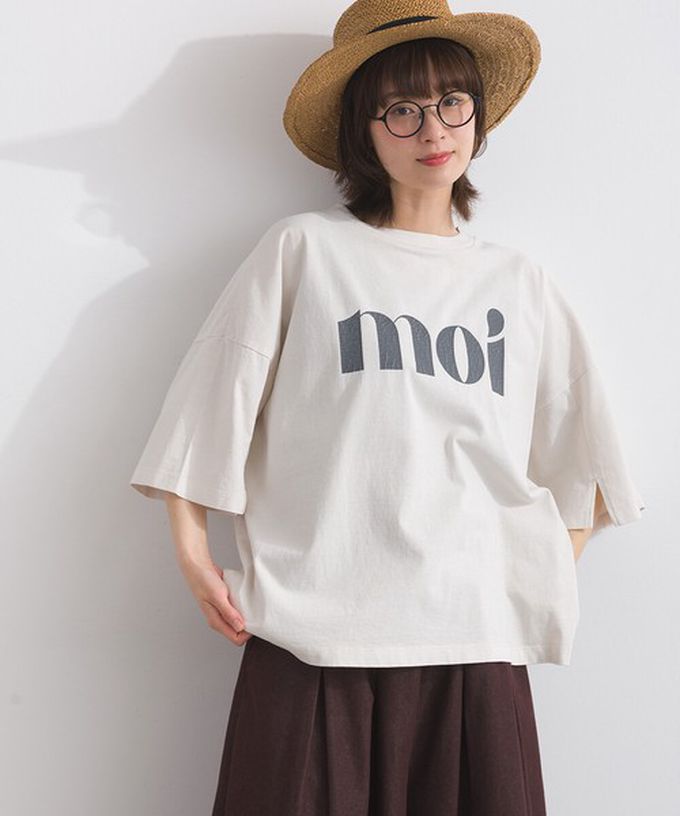 日本 Lupilien - 純棉復古刷色簡約落肩五分袖上衣-灰棕