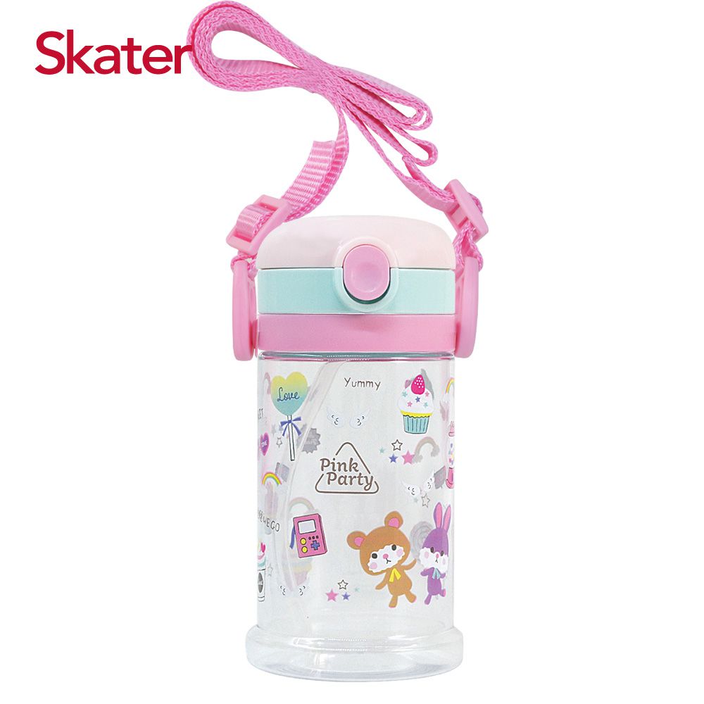 日本 SKATER - 寬底吸管杯(370ml)-粉紅派對