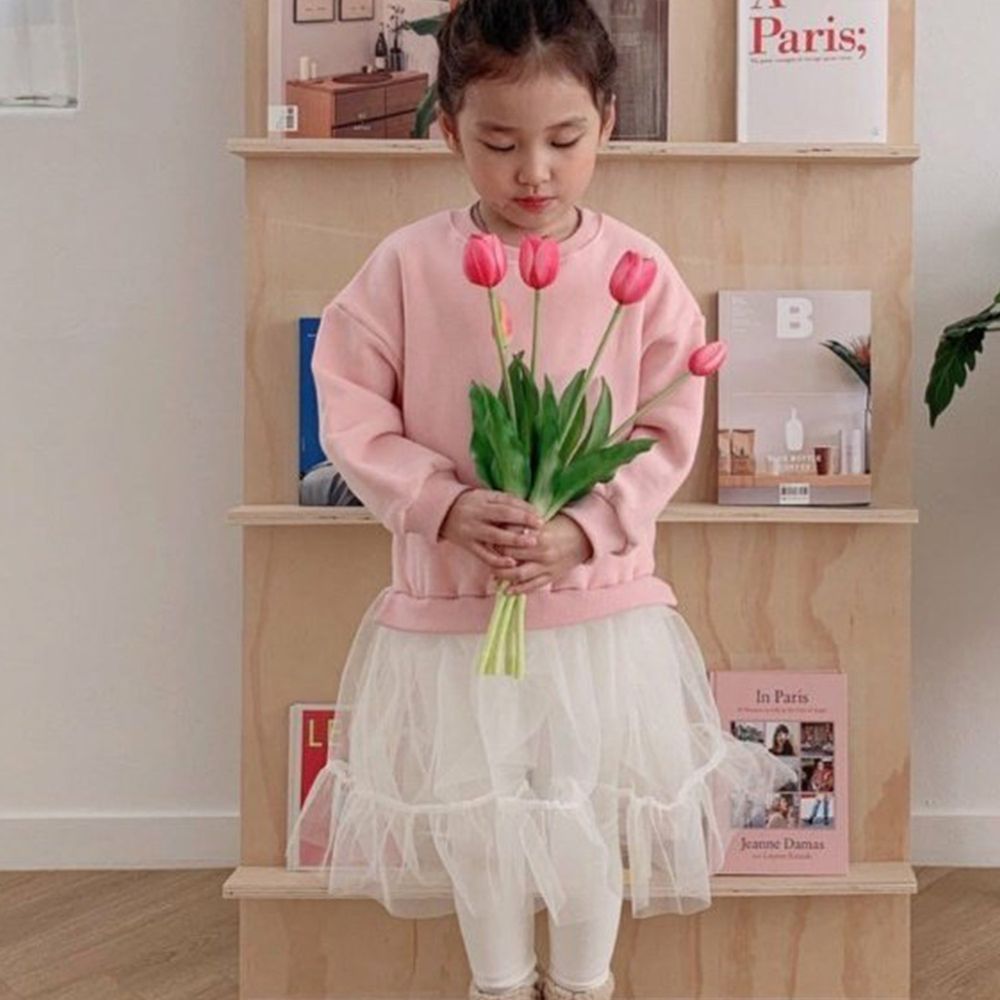 韓國 Daily Bebe - (假兩件)糖果色T+紗裙洋裝-粉紅