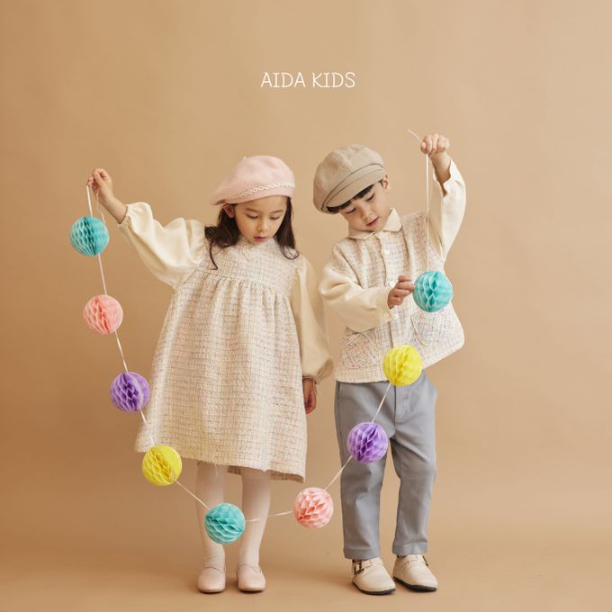 韓國 AIDA - 鬆緊腰純色直筒長褲-天藍