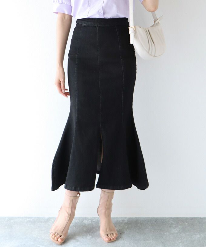 日本 BLUE EAST - 質感丹寧修身魚尾裙-深藍