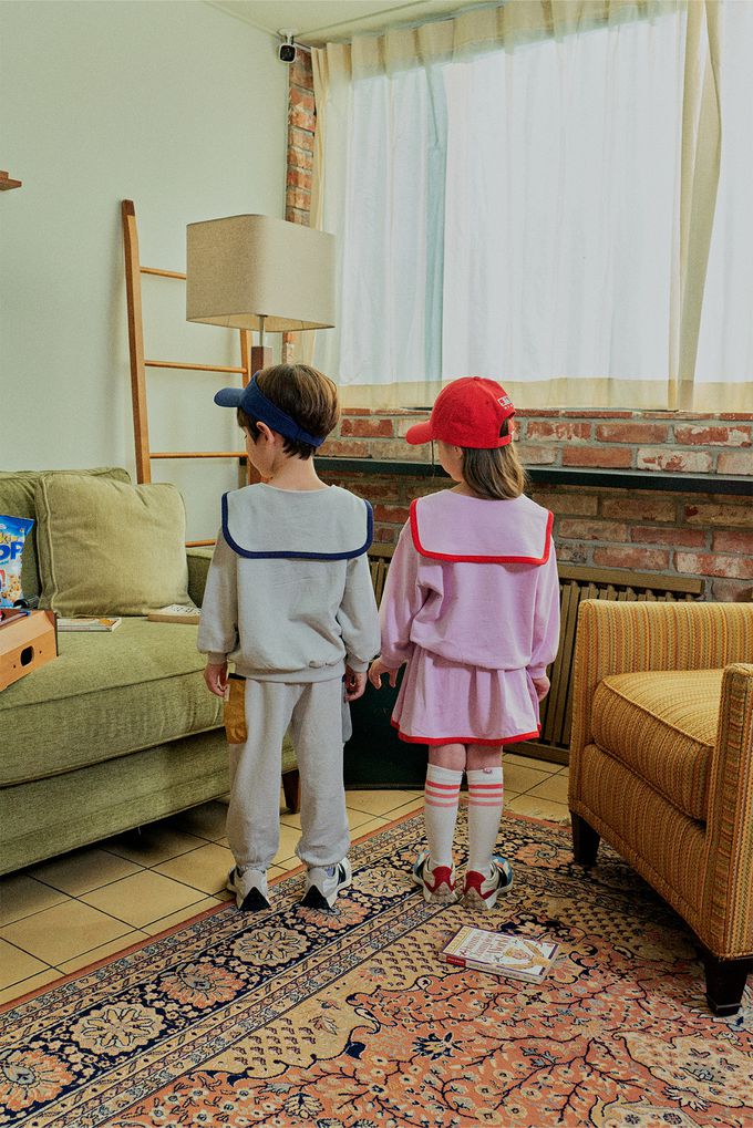 韓國 First Blue - 鬆緊腰雙色口袋縮口長褲-黑灰