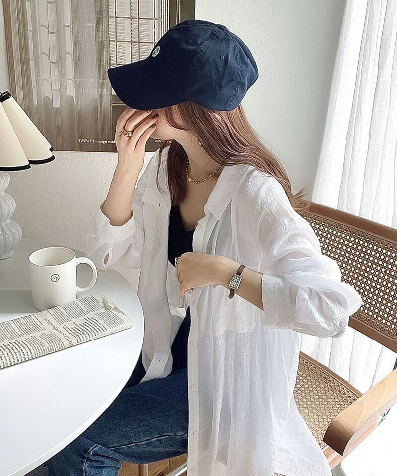 日本 Classical Elf - 空氣感透膚翻領薄襯衫-灰棕