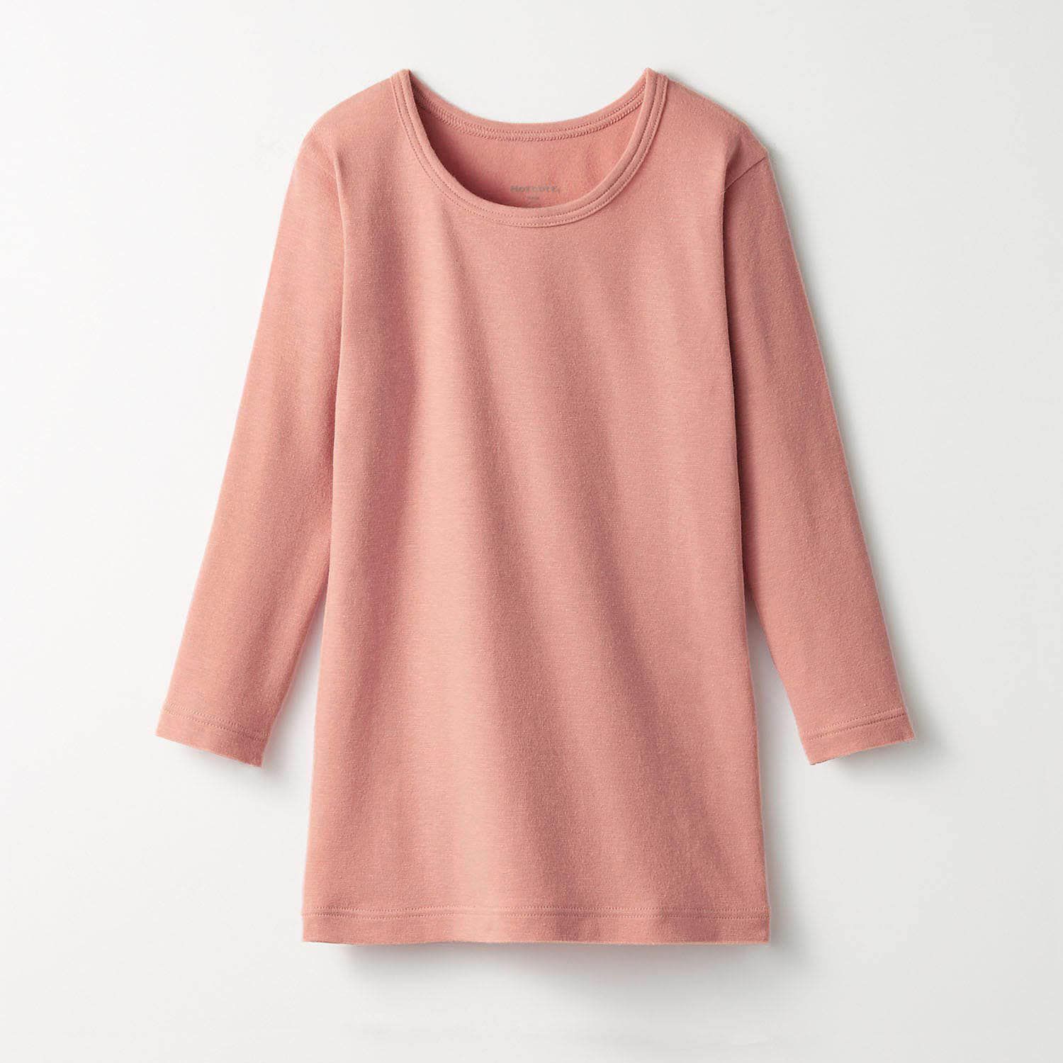 日本千趣會 - 95%棉 兒童圓領九分袖發熱衣-灰白條紋