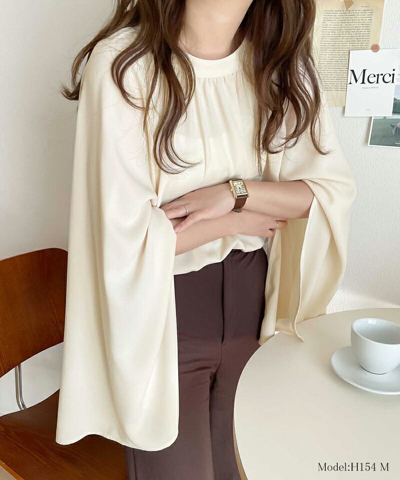 日本 Classical Elf - 優雅花園垂墜感開袖襯衫-奶油白