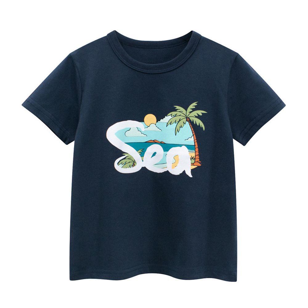 純棉短袖上衣-海邊風情-藏青