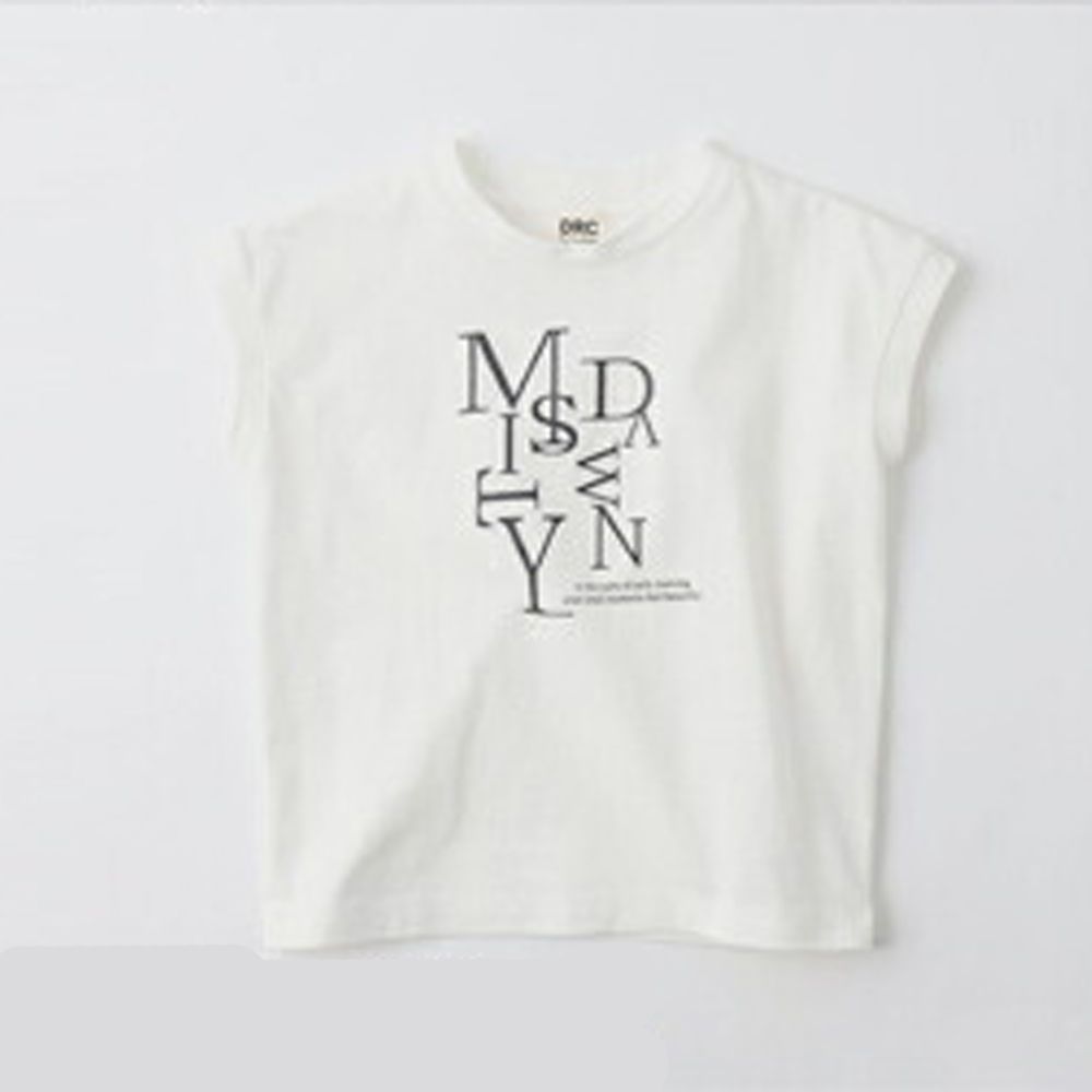 100%棉 簡約風圓領法式袖上衣-錯置英文-白