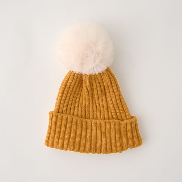 日本 Lycee mine - 可愛大絨球針織毛帽-象牙 (F(50～52cm))