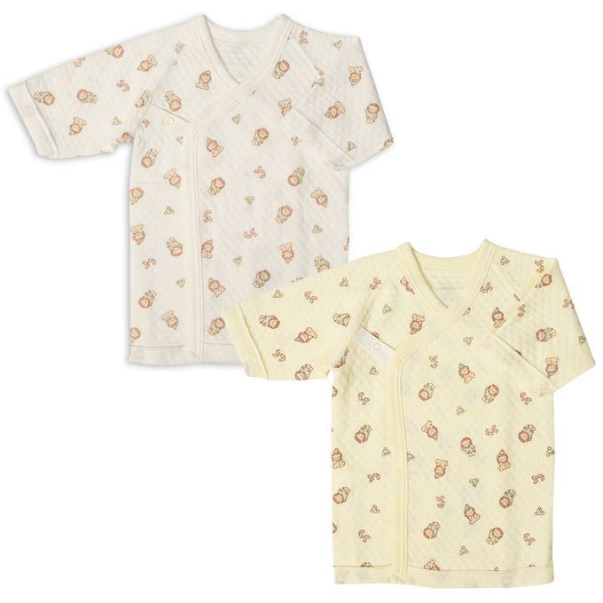 akachan honpo - 長袖新生兒內衣4件組-按扣款 保暖鋪棉 獅子-黃色 (50~60cm)