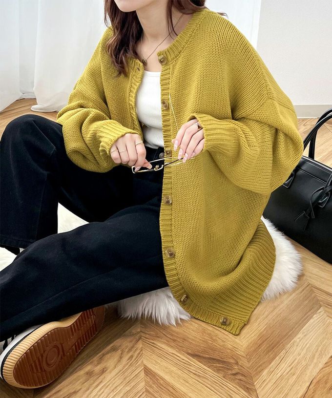 日本 Classical Elf - 雙面穿寬鬆針織鈕釦開襟衫-淺摩卡