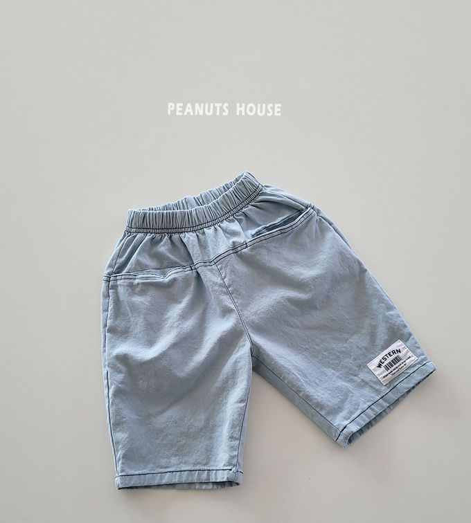 韓國 Peanuts House - 鬆緊腰百搭七分褲-淺藍
