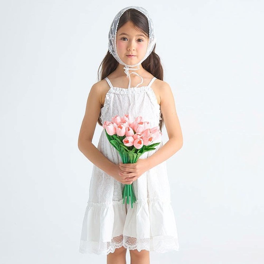 高雅刺繡蕾絲花邊細肩帶洋裝-白