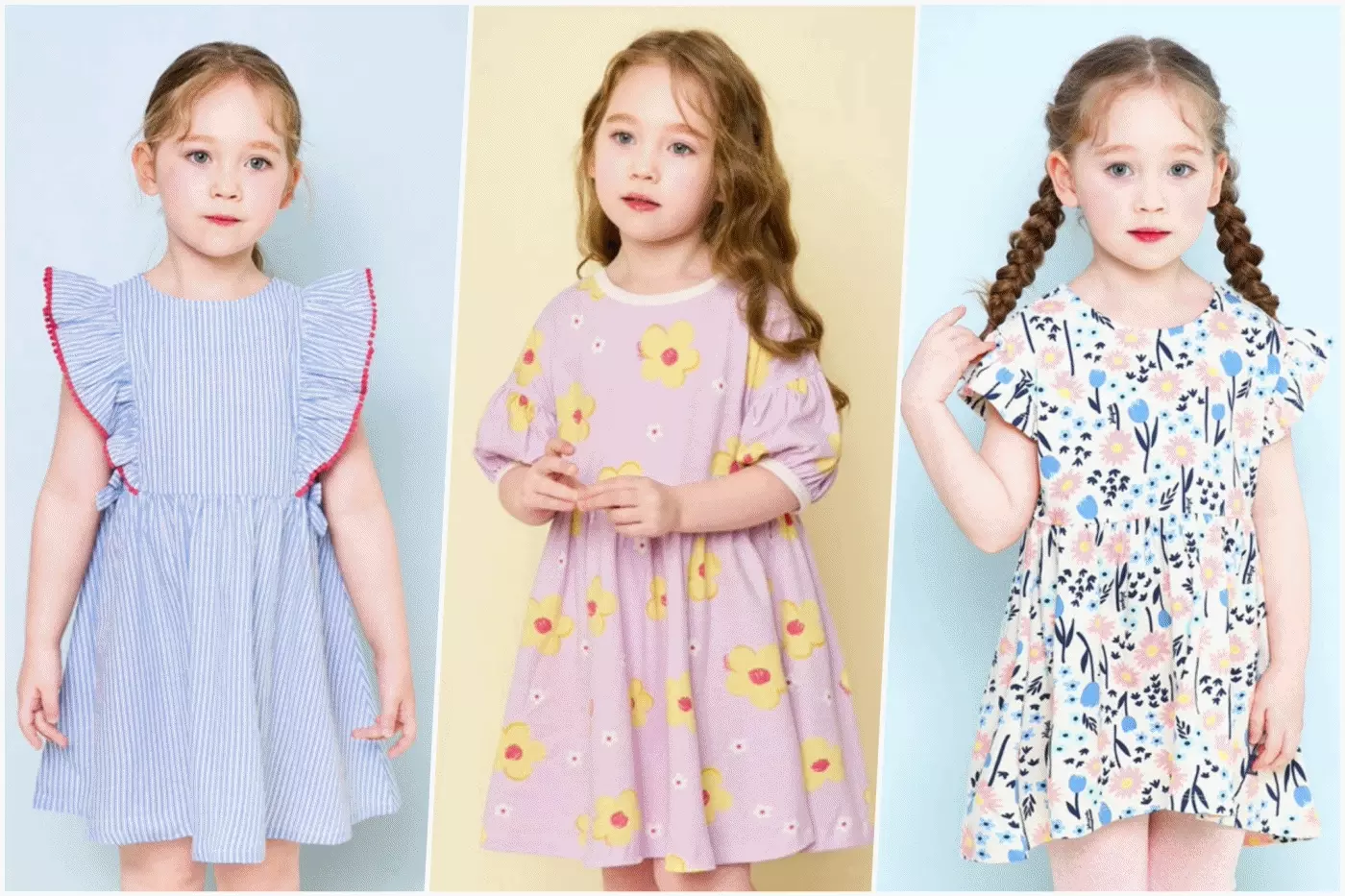 韓國 Jelispoon - 甜心黃花印落肩袖拼接洋裝-象牙白