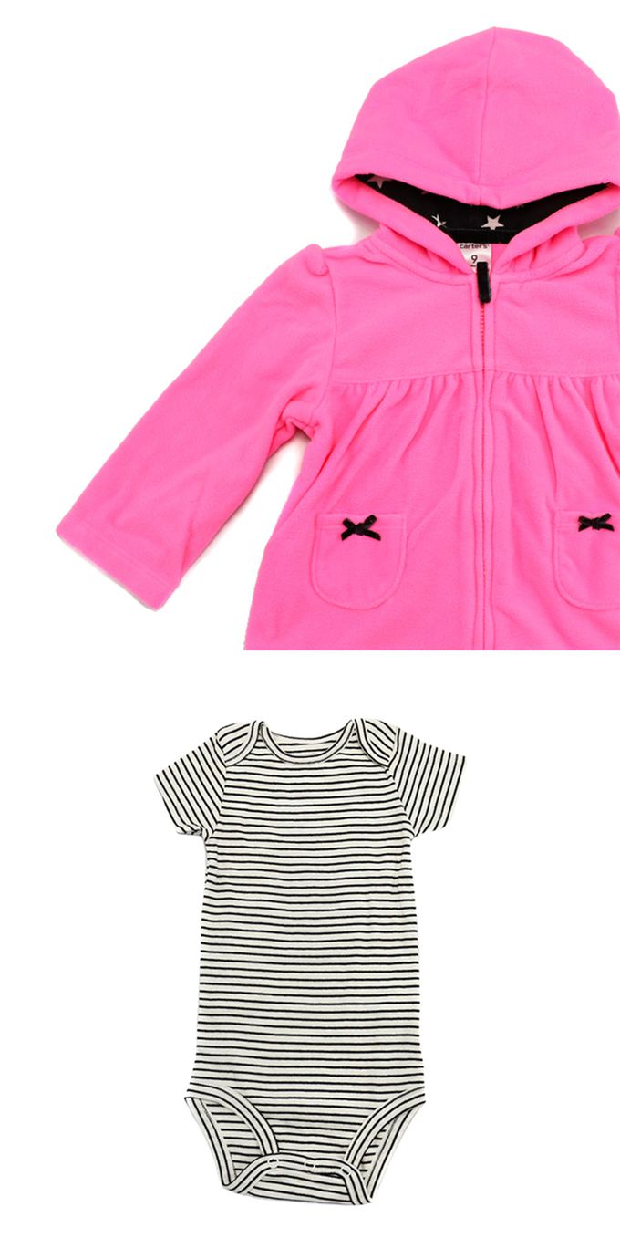 美國 Carter's - 星星撞色連帽外套+短袖包屁衣+長褲3件組