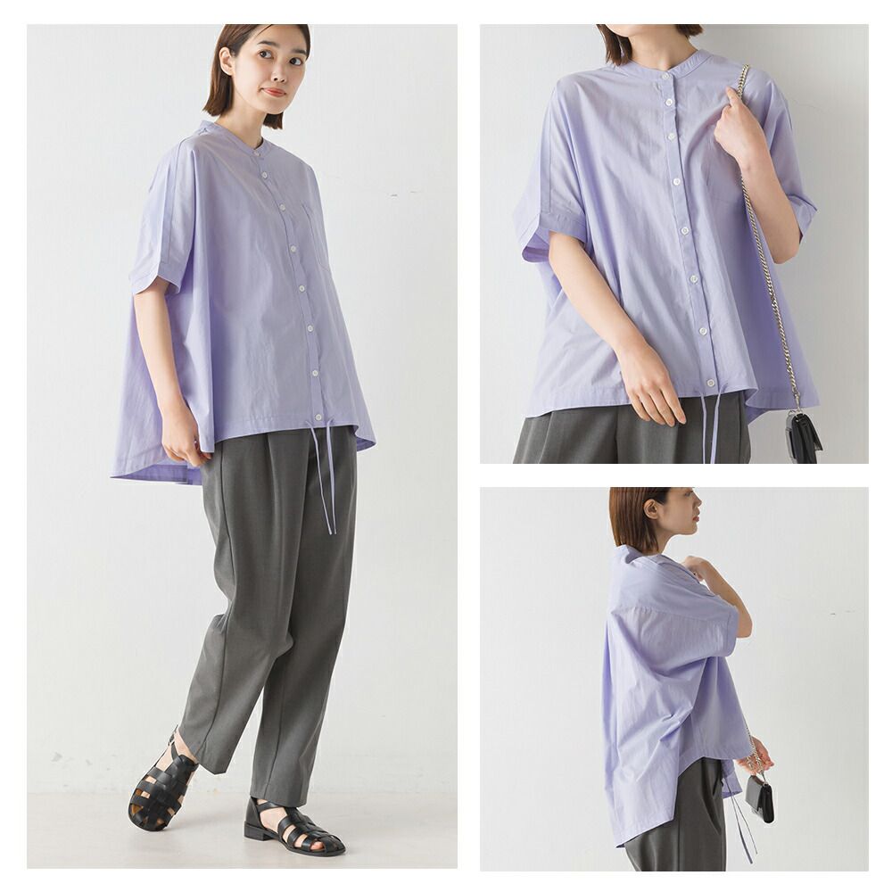 日本 OMNES - 下擺抽繩落肩短袖襯衫-簡約白