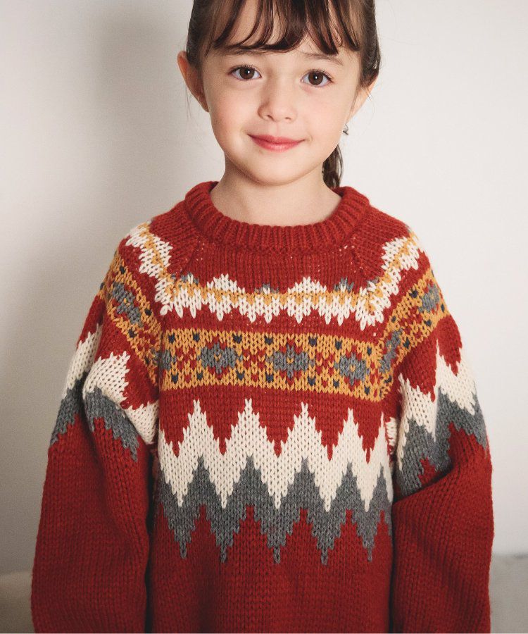 日本 BREEZE - 歐風柔軟針織洋裝-球心柄-聖誕紅