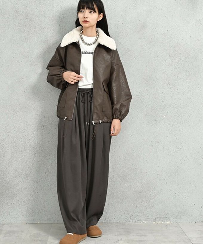 日本 ELENCARE DUE - 2way毛領質感仿皮俐落夾克外套-深咖啡