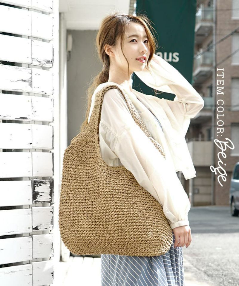 日本 zootie - 大容量清新肩背編織包-卡其