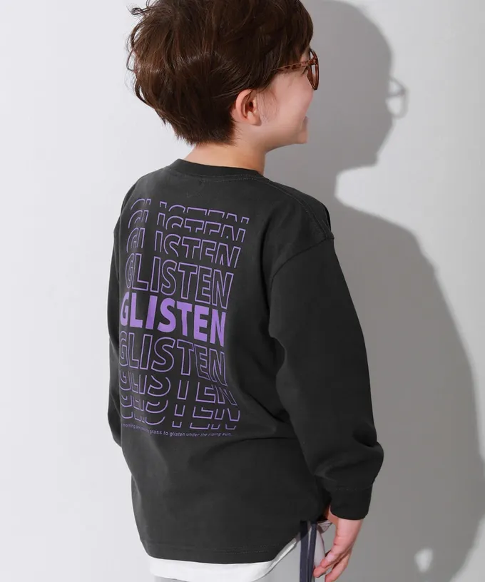 日本 devirock - 100%棉 定番印花寬版長袖上衣-漸變英文-白