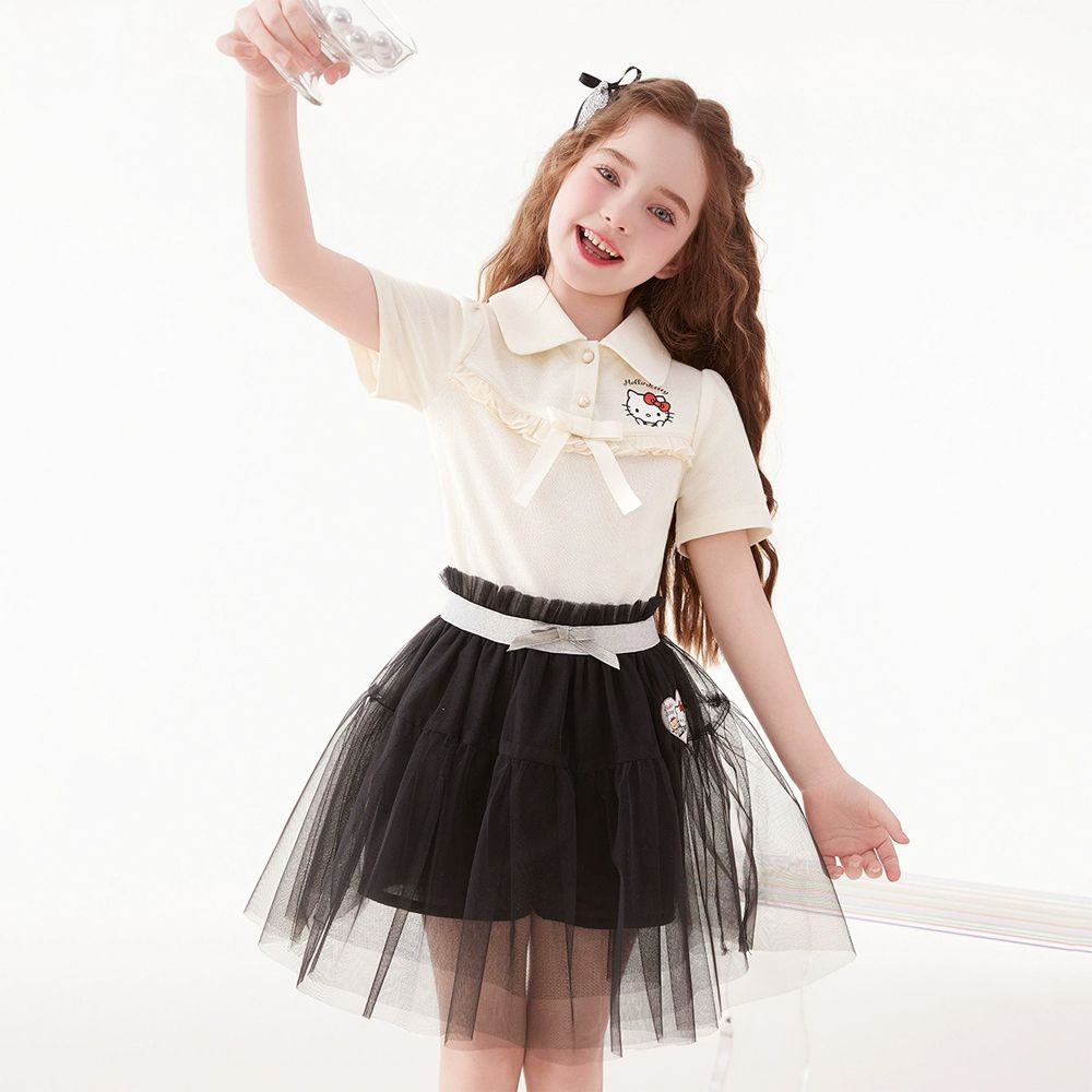 翻領短袖上衣+甜心紗裙套裝-卡通人物Hello Kitty-米杏