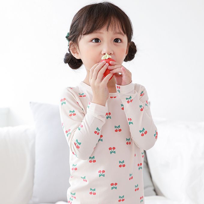 正韓 Cogibu - 極舒適無螢光劑幼兒/兒童 AERO WARM 有機發熱衣睡衣/家居服套裝組-紅櫻桃