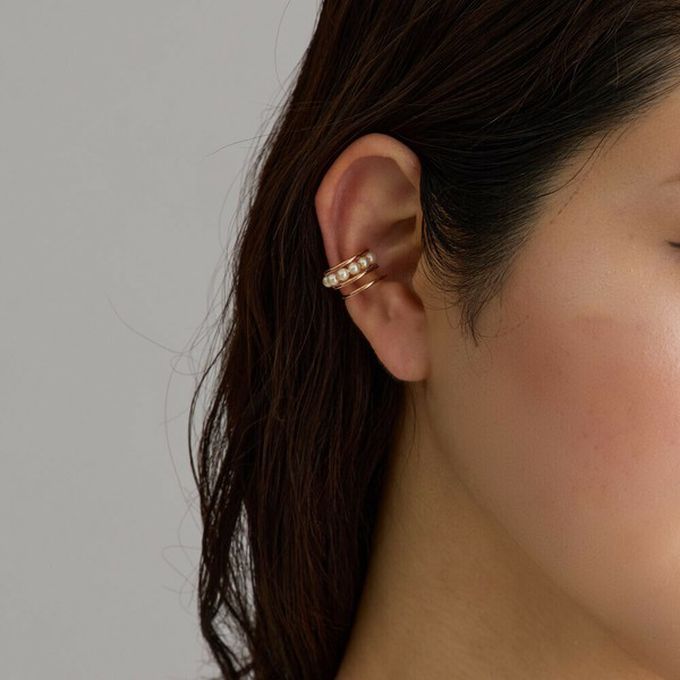 日本 Melody Accessory - 日本製 小巧珍珠線條耳骨夾-玫瑰金