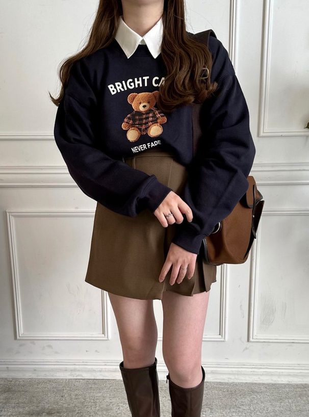 日本 GRL - 可愛小熊印花大學T-粉紅 (F)