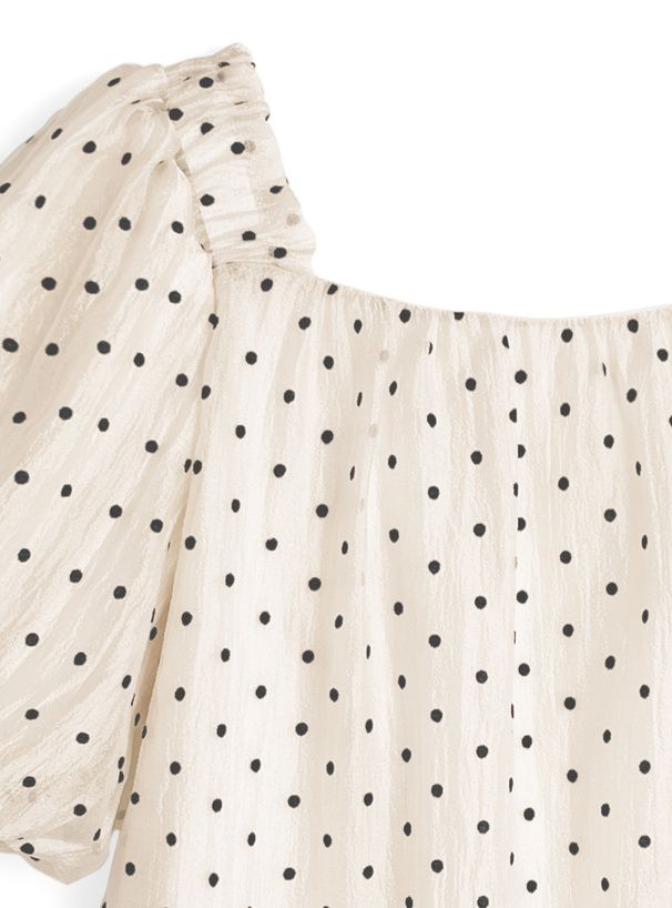 日本 GRL - 法式方領點點泡泡袖上衣-石墨灰 (M)