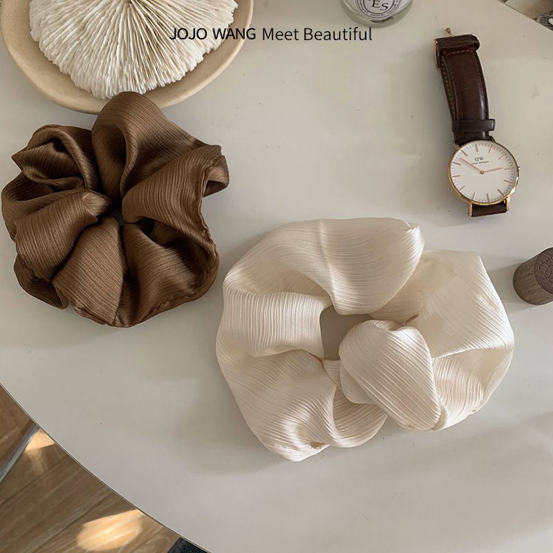 高級紋理皺摺髮圈(小)-米白色