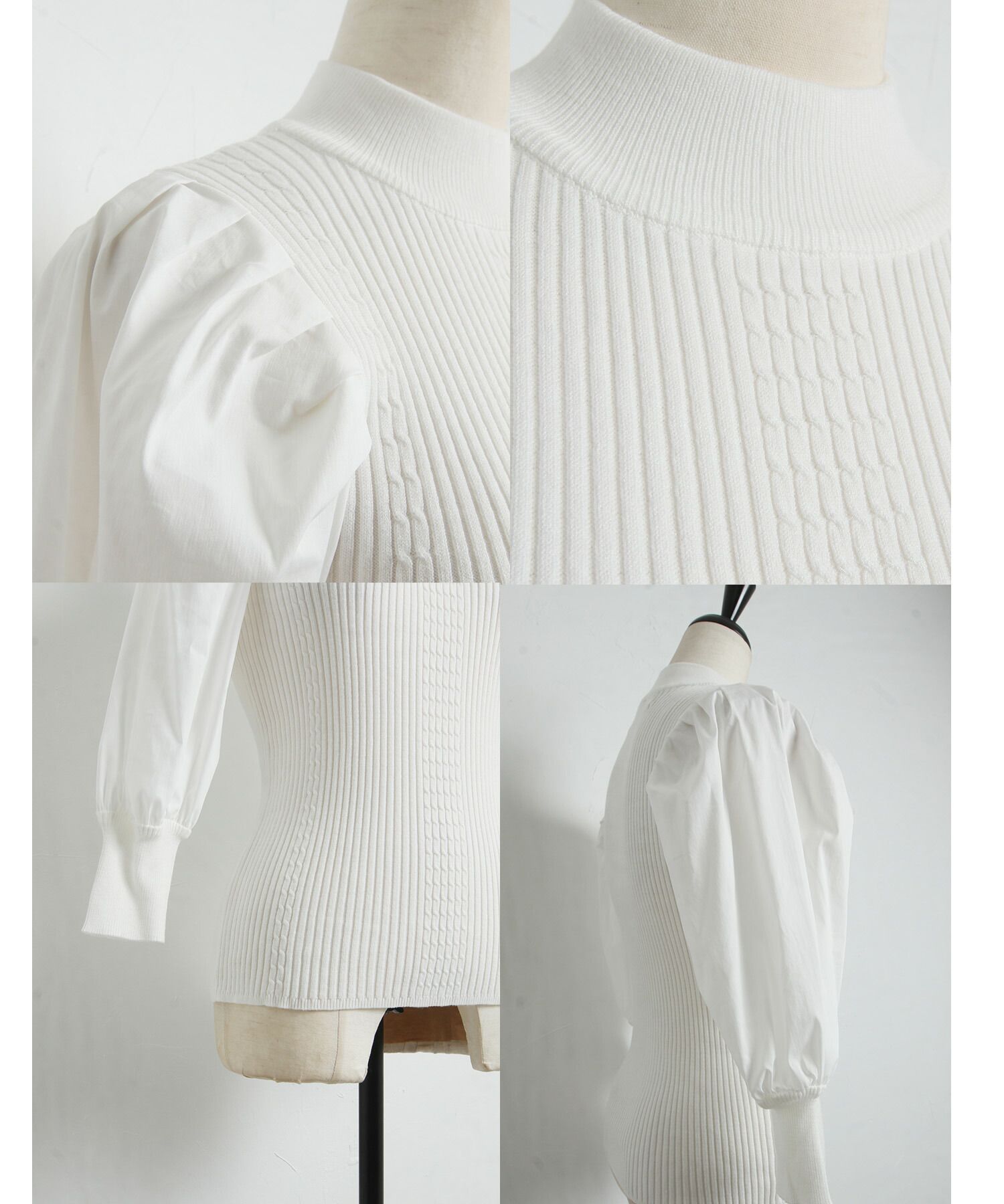 日本 tocco-closet - 羅紋針織泡泡袖上衣-典雅黑