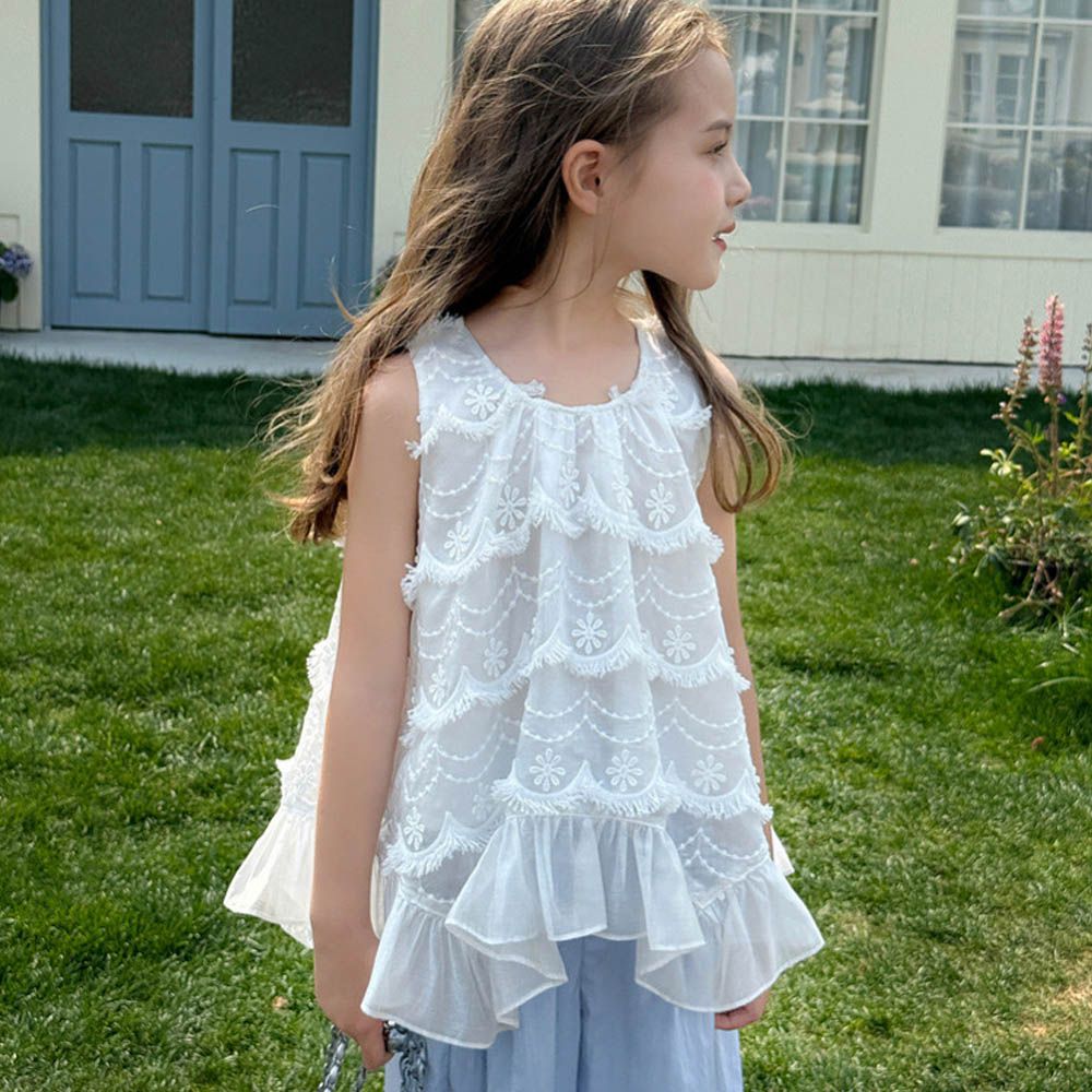 法式溫柔天絲繡花背心-白色