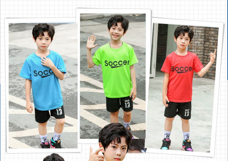 兒童速乾網眼短袖運動套裝-Soccer-紅色