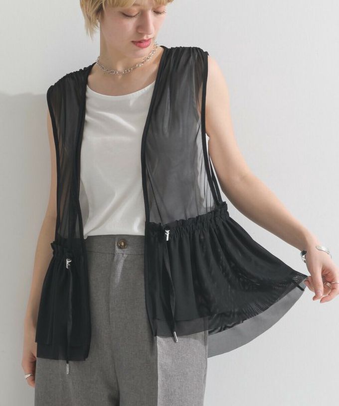 日本 le colis - 仙氣薄紗層次穿搭背心(腰抽繩)-暈染綠