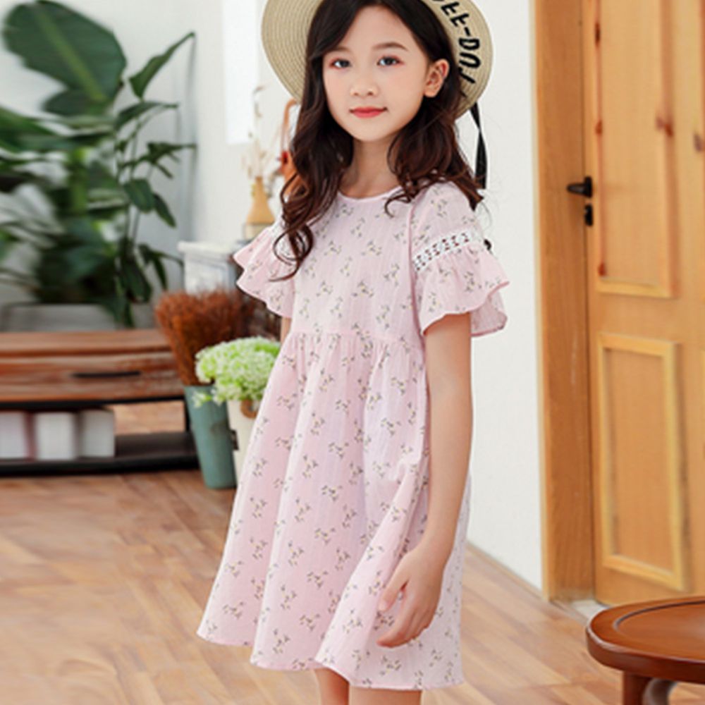 TOUNGIEE - 花園粉色喇叭袖洋裝